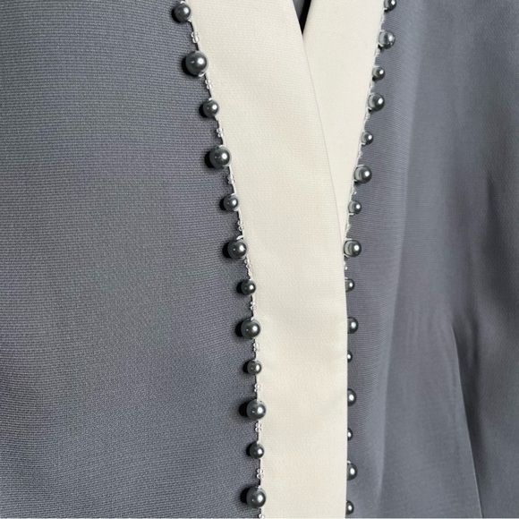 Tahari Arthur S. Levine Pearl Beaded Contrast Blazer Jacket Grey‎ White Size 18 - Picture 8 of 10